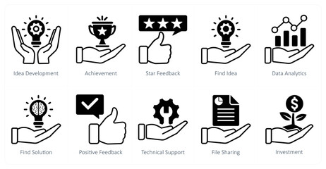 A set of 10 seo icons as idea development, achievement, star feedback