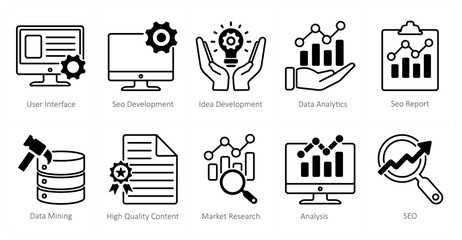 A set of 10 seo icons as user interface, seo development, idea development