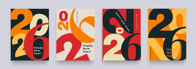 Set Numbers 2026 Year. Happy New Year 2026 and Merry Christmas.  Background Figure in the Green, Black, Red, Orange Colors. Abstract Vector Illustration for the New Year for Banner, Poster, Card.