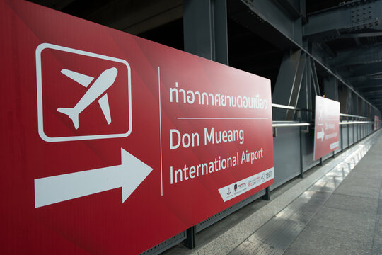 BANGKOK, THAILAND - OCTOBER 14, 2023: direction signage as seen at Don Mueang International Airport.