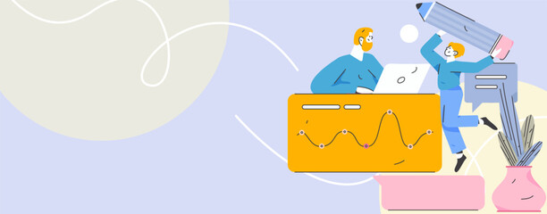 Flat vector illustration of business people operating work scene
