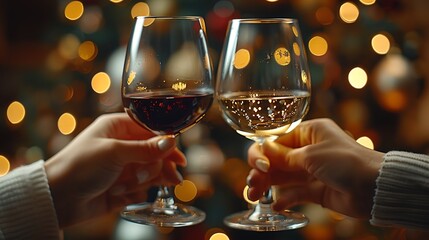 Close-up shot of hands clinking glasses of vintage wine at a senior executive's retirement farewell celebration.