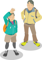 トレッキングを楽しむカップルのイラスト