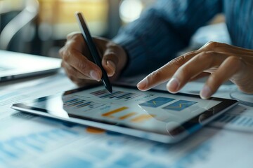 Person using a tablet for business analysis