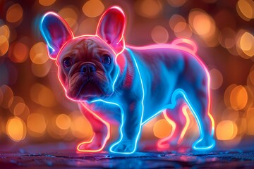 a bulldog with neon effects