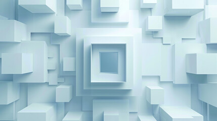Fototapeta premium abstract 3d square white technology communication concept background. Random shifted white cube square boxes block background wallpaper banner with copy space.