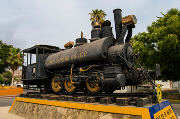 Fototapeta premium old railway used in mining now exposed on public roads in the town of Santa Rosalia Baja California Sur. Mexico