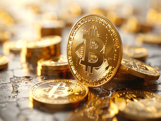 Bitcoin real dargestellt in Gold und grafischen Elementen