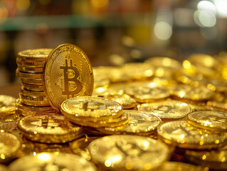 Bitcoin real dargestellt in Gold und grafischen Elementen