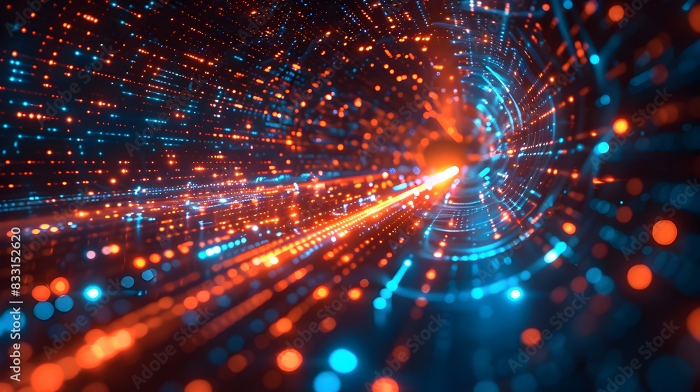 Poster stunning abstract visualization of high speed digital data transfer and advanced technological commu