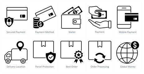A set of 10 shopping icons as secured payment, payment method, wallet