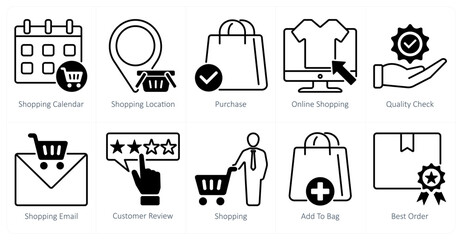 A set of 10 shopping icons as shopping calendar, shopping location, purchase