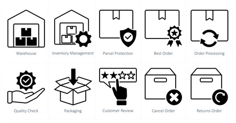 A set of 10 shopping icons as warehouse, inventory management, parcel protection