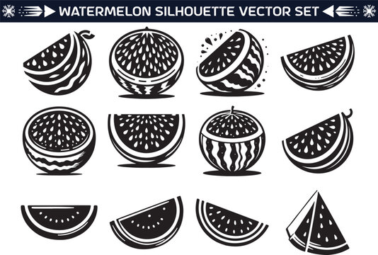 Watermelon Fruit silhouette design illustration bundle