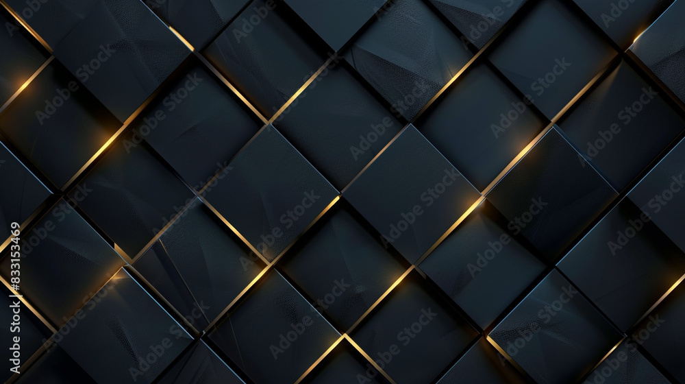 Poster 3d square luxury abstract background with golden lines on dark, modern black backdrop concept. dark 