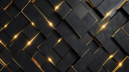 Abstract 3d square luxury geometric overlay black and gold Luxury modern black abstract background with golden lines. background with copy space. 