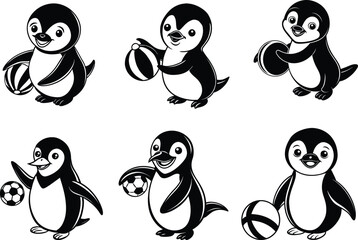 Baby Pengune plays with ball icons
