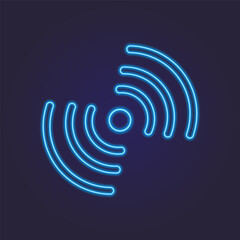 Wi-Fi symbol with neon effect, blue. Internet waves