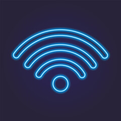 Wi-Fi symbol with neon effect, blue. Internet waves