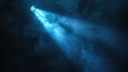 Fototapeta premium Create a visually captivating photo featuring a blue vector spotlight casting dramatic shadows with smoke volume light effect on a black background.