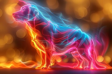 a dog with neon effects