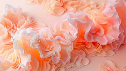 An abstract design with irregular, soft peach fuzz-colored blobs and shapes overlapping