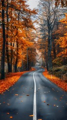 Fototapeta premium Autumn Splendor on a Winding Country Road with Vibrant Foliage