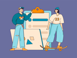 Flat vector illustration of business people operating work scene
