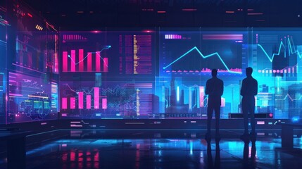 Fototapeta premium In navigating corporate landscapes, businessmen rely on AI to decipher growth trends, envision future business trajectories, and engineer development strategies that meet objectives.
