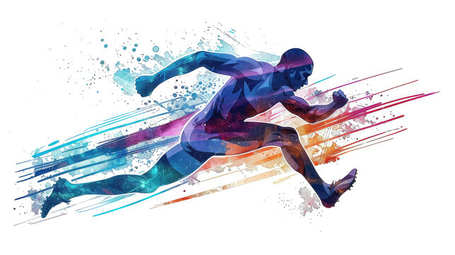 A man is running in a colorful background