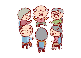 丸っこくてかわいい線画の高齢者