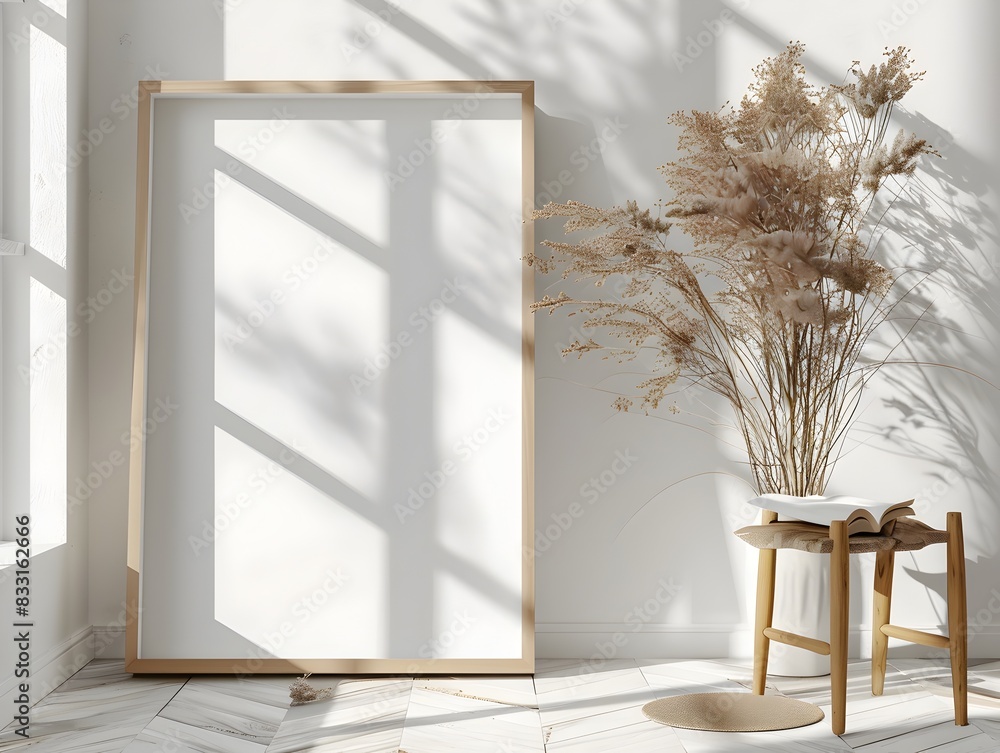 Poster minimalist white frame with clean edges isolated and modern of frame concept with copy space