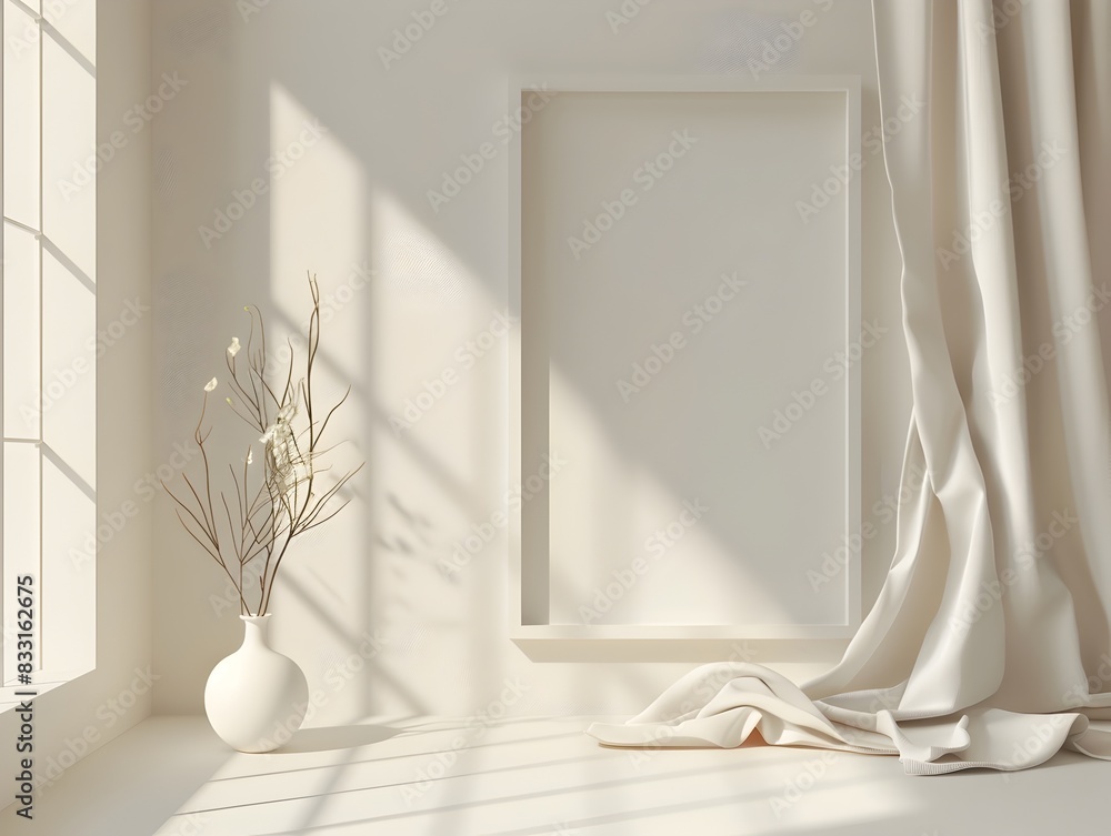 Poster minimalist white frame with clean edges in isolated modern setting