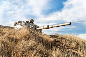 The turret  of the Israeli tank destroyed during Yom Kippur War is located in Valley of Tears near...