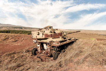 The remains  of the Israeli tank destroyed during the Yom Kippur War in Valley of Tears near OZ 77...