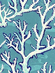 corals on a light blue background.