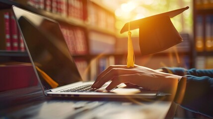 Online education concept with person using a laptop computer