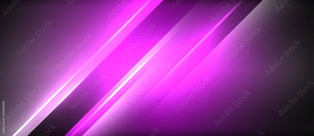 Poster neon dynamic diagonal light rays background. techno digital geometric concept design for wallpaper, 