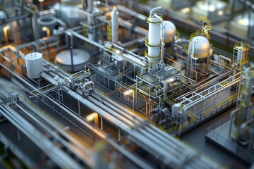 Illustration of Creating digital replicas of physical assets to simulate, predict, and optimize plant operations. Ai Generate.