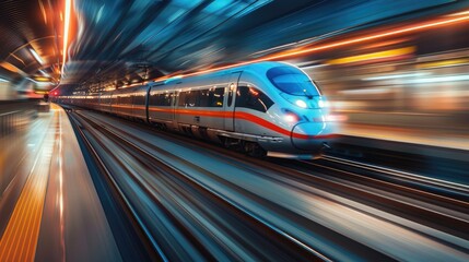 Fototapeta premium Speeding train captured with motion blur effect