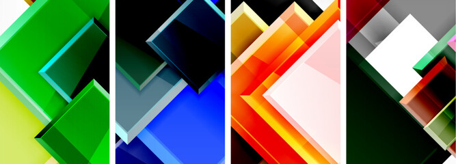 Color glass glossy square composition poster set for wallpaper, business card, cover, poster, banner, brochure, header, website