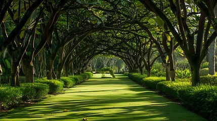Obraz premium a beautiful entrance of lawn under the shadow of trees
