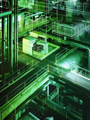 Illustration of Creating digital replicas of physical assets to simulate, predict, and optimize plant operations. Ai Generate.