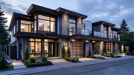 Fototapeta premium A large house with a black solar panel on the side
