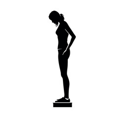 Fototapeta premium A woman stand a digital weight scale and measure her weight vector silhouette