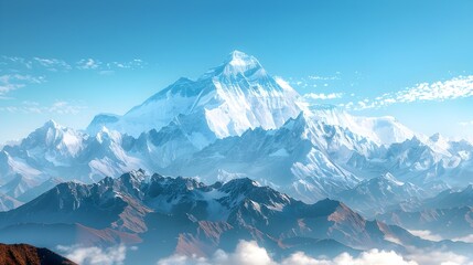 Majestic Snow Capped Mountain Peaks Framed by a Boundless Blue Sky Epitomizing the Grandeur of Nature and the Tranquility of Solitude