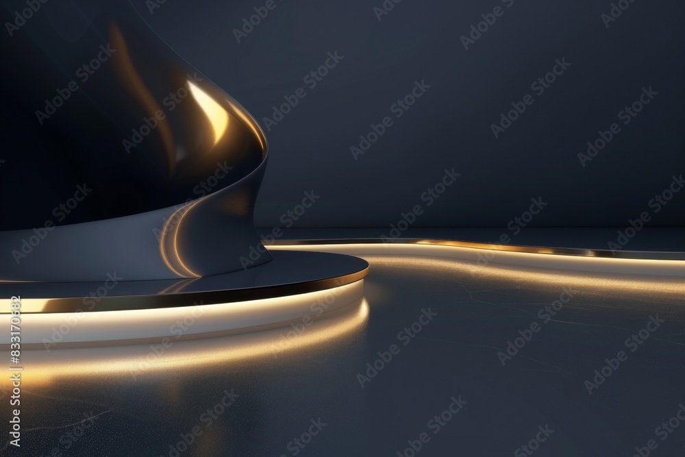 Aufkleber abstract black and white background with elegant curves, 3d rendering illustration of abstract dark 
