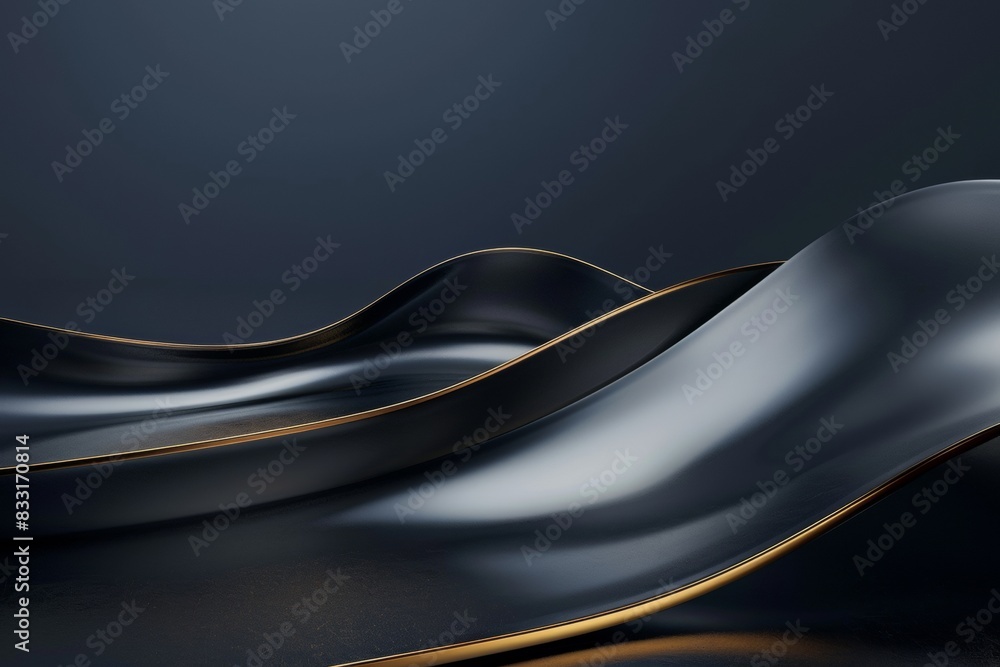 Aufkleber abstract black and white background with elegant curves, 3d rendering illustration of abstract dark 