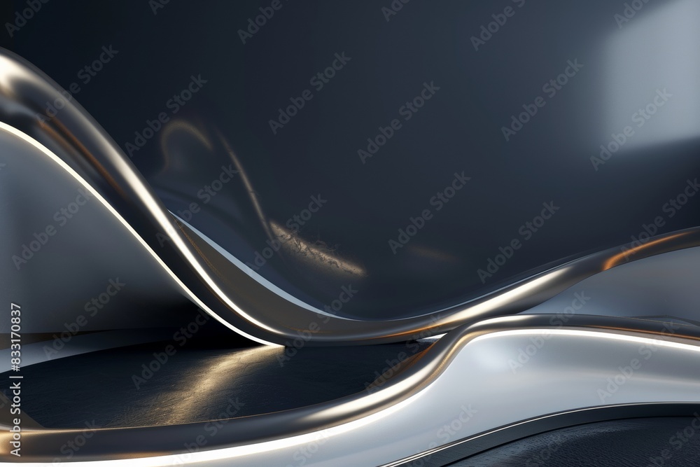 Aufkleber abstract black and white background with elegant curves, 3d rendering illustration of abstract dark 