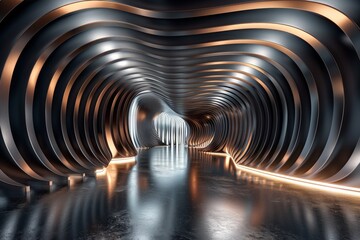 Fototapeta premium 3d render of abstract background with elegant dark lines, dark silver and light bronze colors, futuristic design